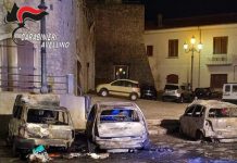 Montemiletto, incendiate 3 auto in Piazza Umberto I, indagano i carabinieri